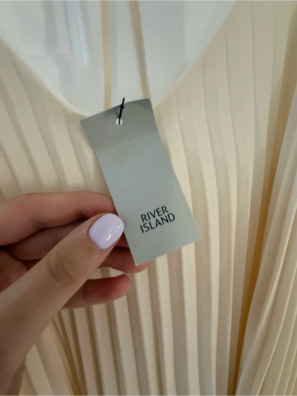River Island Cream Pleated Spaghetti-Strap Mini Dress